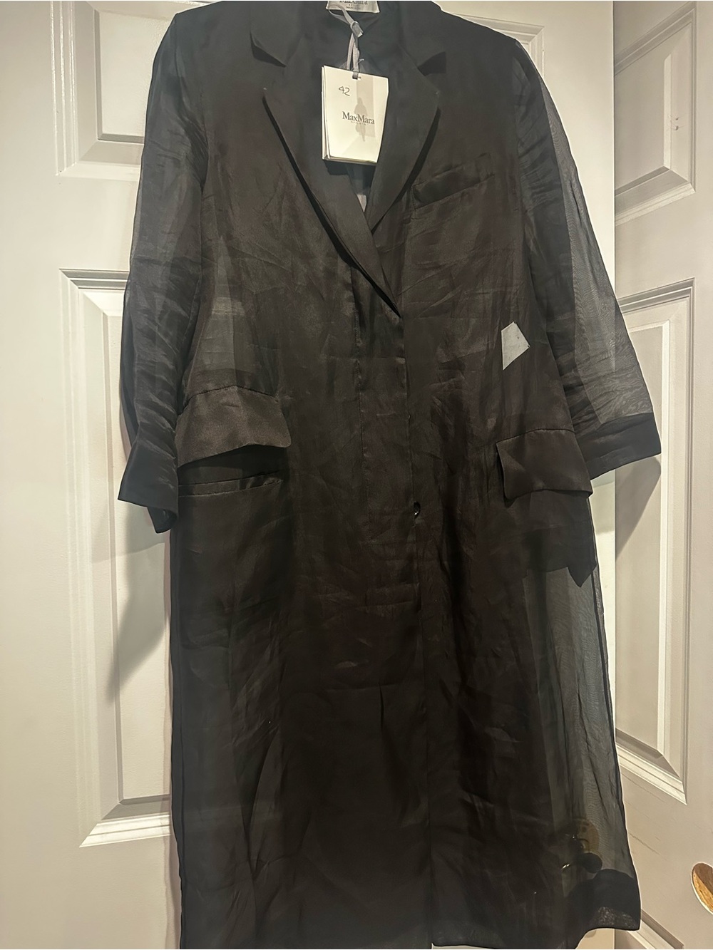 MaxMara Black Sheer Long Sleeve Dress Coat